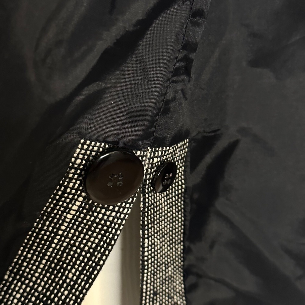 Vintage Silk Blazer Woven Tweed Jacket Black White Boxy Patch Pockets Size 6 - Picture 9 of 12